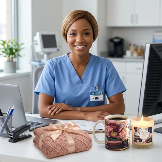 Nursing is a work of heart 11oz Candle with Mug & Blanket Gift Set