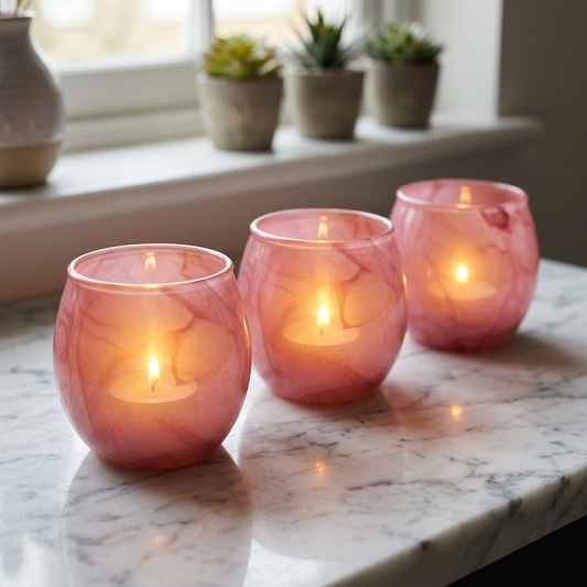 Blush Pink Glass Tealight Candle Holder