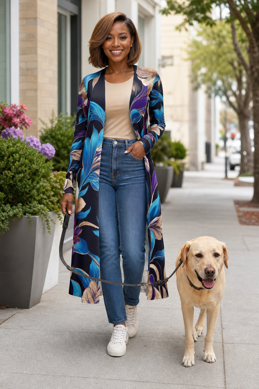 Purple/Blue Boho Floral Ladies Cardigan