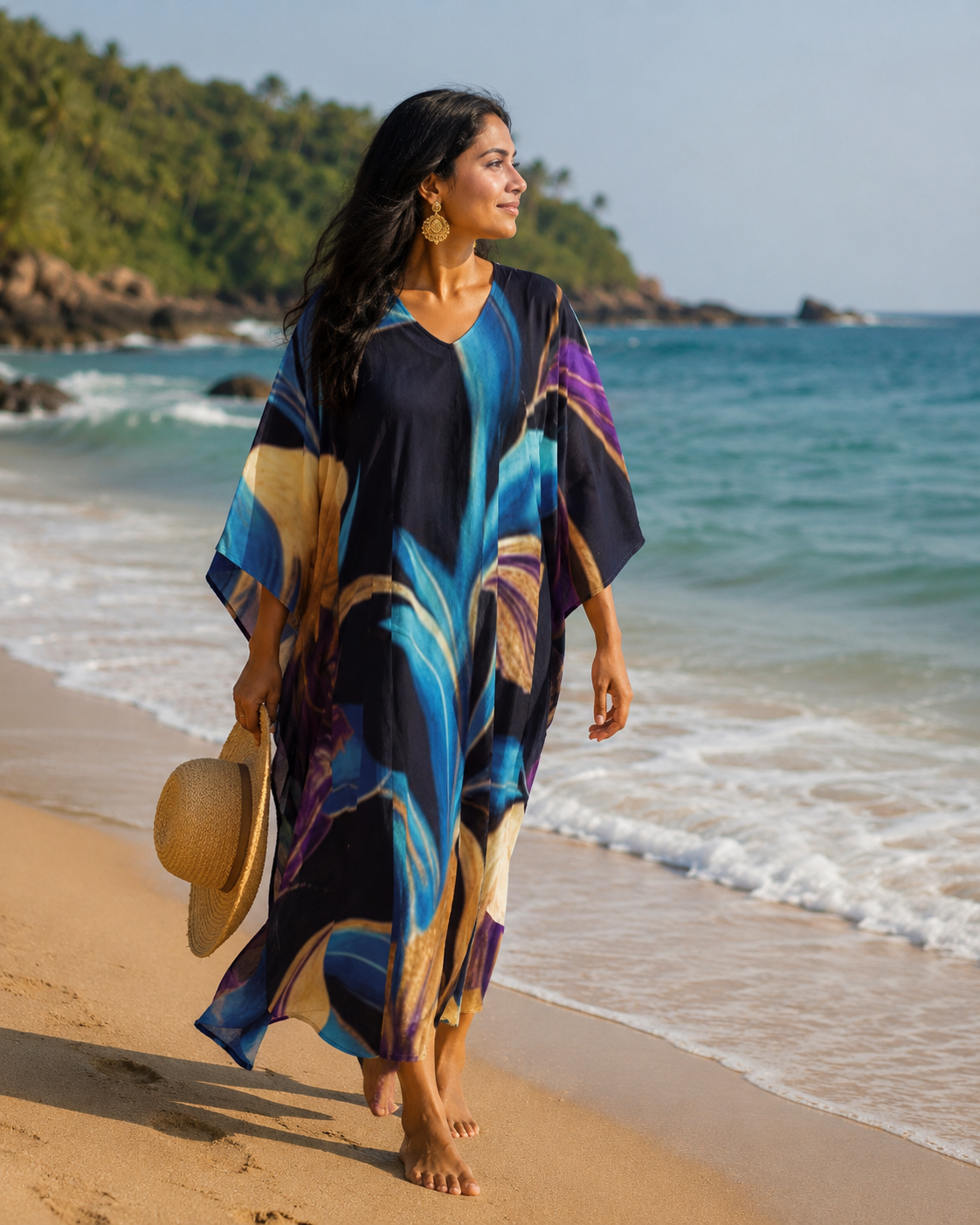 Purple/Blue Boho Floral Kaftan
