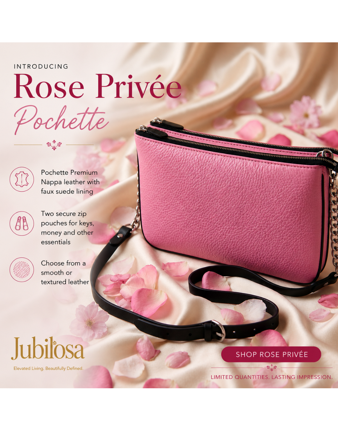 Rose Privée Pochette Double Zip Bag