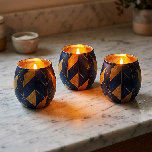 Sapphire Symmetry Glass Tealight Candle Holder