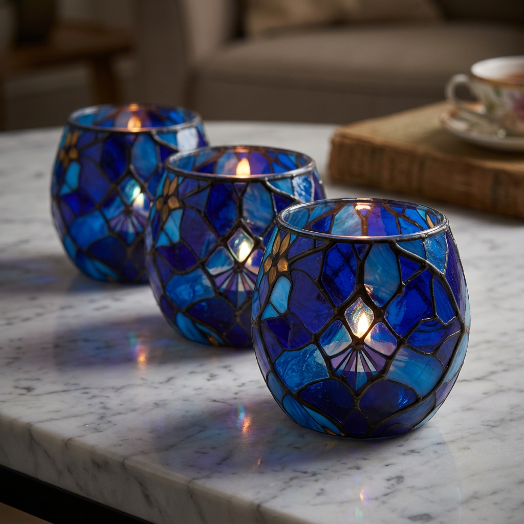 Sapphire Radiance Glass Tealight Candle Holder