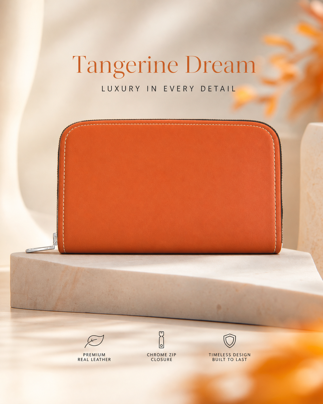 Tangerine Dream Leather Zip Wallet