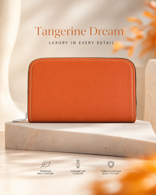 Tangerine Dream Leather Zip Wallet