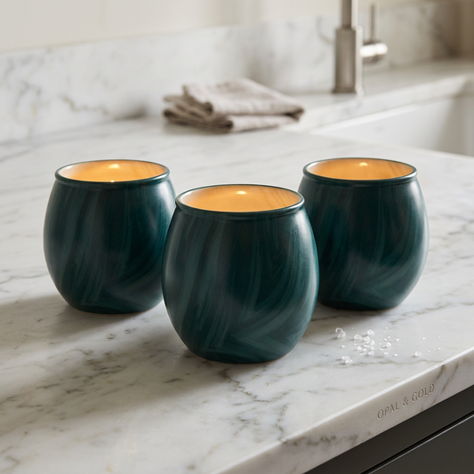 Teal Wave Glass Tealight Candle Holder